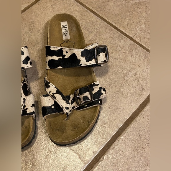 Myra Hair on Cowhide Flat Sandals - Picture 2 of 5